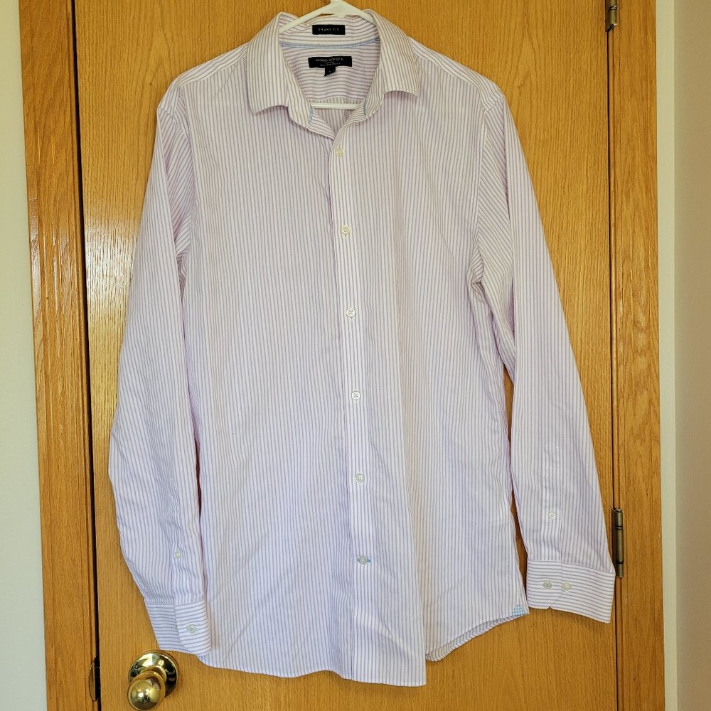 Banana Republic Grant Fit White & Purple Striped Dress Shirt